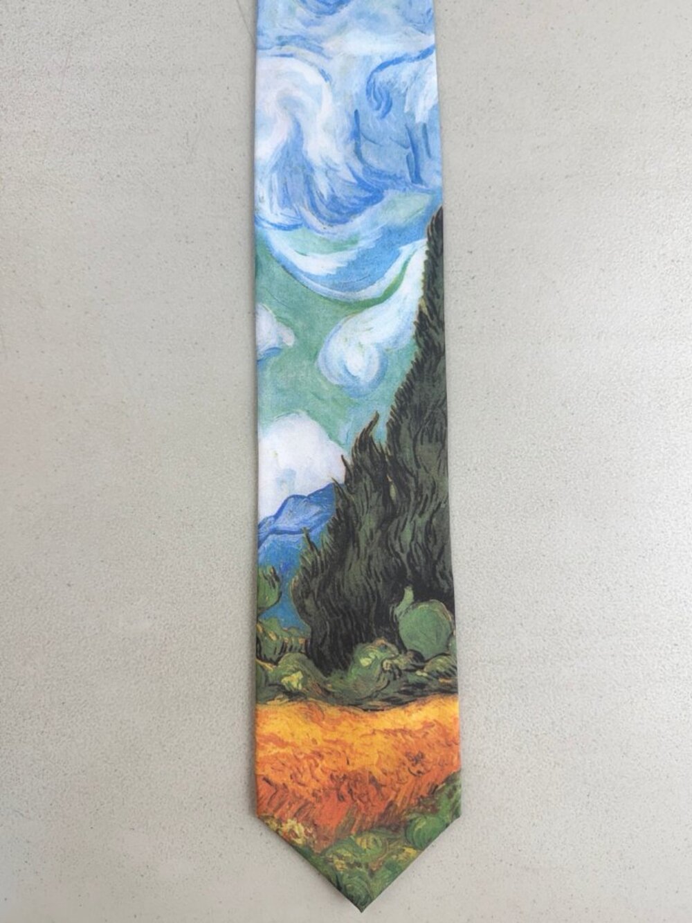 Vintage Van Gogh Wheat Field with Cypress Tie Y2K Ralph Marlin Art Print Necktie